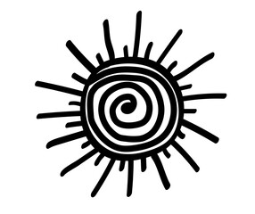 Hand drawn sun icon. Doodle children drawing. Vector illustration