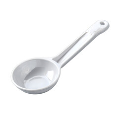 White plastic spoon, top down, shiny surface