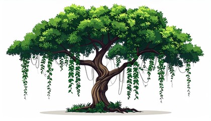 Stylized Digital Tree with Circuit Nodes and Pixel Art Style on White Background Representing Technology Nature and Interconnectivity Flat Design