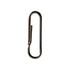 Shiny oblong metal clasp, open, centered on black