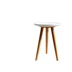 Small round table with three wooden legs on black background
