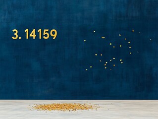 Golden number showcased on navy blue velvet backdrop creative design studio environment modern aesthetics