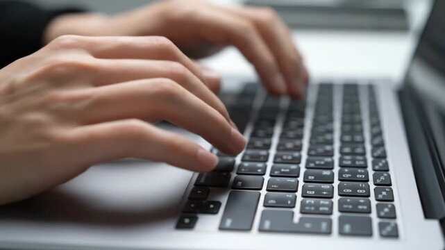 hands typing on laptop keyboard for remote work