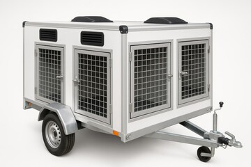 Fototapeta premium This purpose-built trailer offers multi-compartment transport for pets or equipment. Ideal for secure and spacious travel needs.