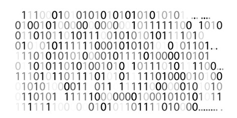 Binary code black and white background with two binary digits, 0 and 1 isolated on a white background. Halftone vector illustration.