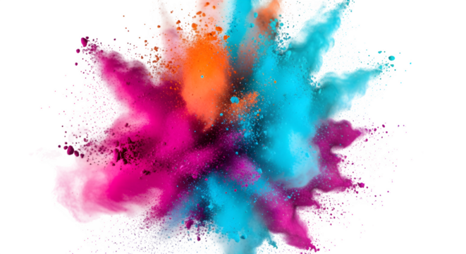 Colorful Powder Explosion on Black Background - Holi Festival Concept, Dynamic Burst, Vibrant Energy