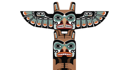 Stylized Colorful Indigenous Totem Pole Illustration - Native American Art, Tribal Culture, Isolated Icon