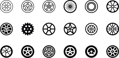 Collection of black and white wheel icons car wheel