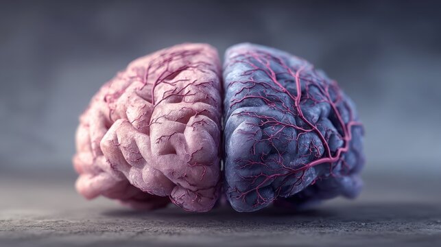 Detailed 3D rendering of a human brain with distinct hemispheres - Powered by Adobe