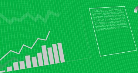 Animation of graphs, statistics and binary coding processing on transparent background - Powered by Adobe