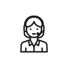 Black and White Customer Service Woman Icon Illustration Minimalist Call Center Support Symbol Design