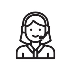 Black and White Customer Service Woman Icon Illustration Minimalist Call Center Support Symbol Design