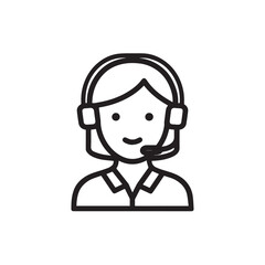 Black and White Customer Service Woman Icon Illustration Minimalist Call Center Support Symbol Design