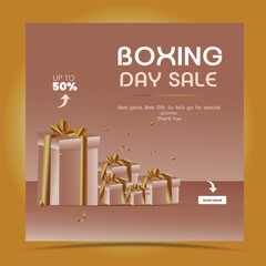 Boxing day sale social media post design with opened gift box. free stock illustration for greeting card, ad, promotion, poster, flier, blog, article, social media, marketing
