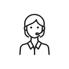 Black and White Customer Service Woman Icon Illustration Minimalist Call Center Support Symbol Design
