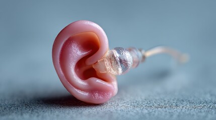Hearing Aid Silicone Tip on Ear with Detailed Closeup