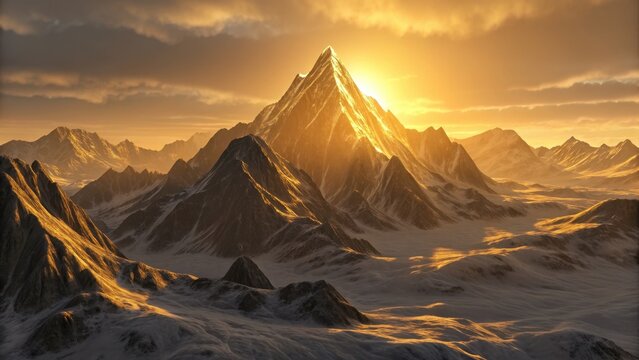 Majestic mountain peaks rising in sunlight