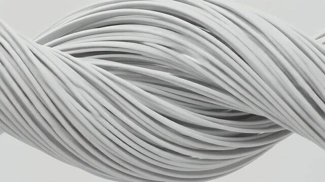 Close up of twisted white electrical wires in a studio setting.