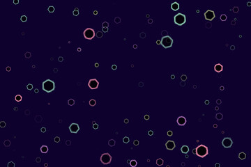 Dark Backdrop with Floating Hexagons with Colored Edges, Geometric Pattern