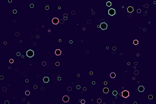 Dark Backdrop with Floating Hexagons with Colored Edges, Geometric Pattern