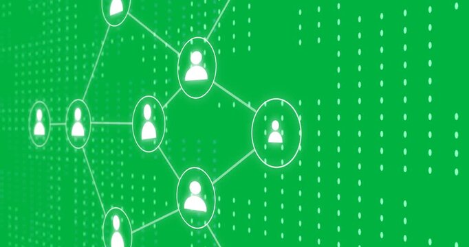 Animation of network of connections with icons on transparent background