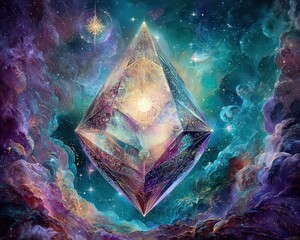 Obraz premium Diamond Shaped Crystal in Cosmic Nebula