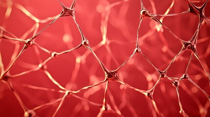 The image shows a detailed depiction of neurons interconnected in a deep red and orange hue, possibly representing brain activity or a complex biological network.