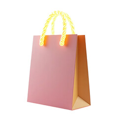A digital rendering showcases a shopping bag with a vibrant pink exterior, complemented by a bright yellow handle that creates a striking contrast against a deep black background.