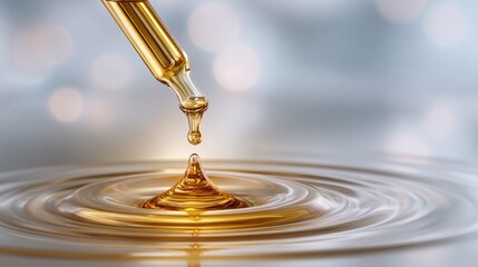 Serum Dropper Releasing Droplet into Liquid Wave Surface