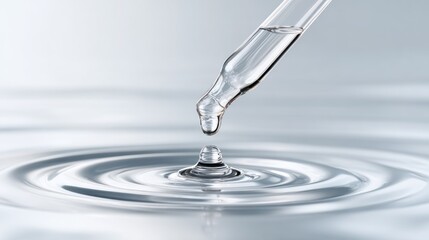 Clear Serum Dropping from Glass Dropper onto Glossy Surface