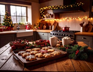 Rustic Christmas Kitchen with Cookies and Festive Decor