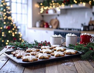 Rustic Christmas Kitchen with Cookies and Festive Decor