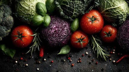 Celebration of world food safety day with fresh vegetables and herbs in a horizontal healthy eating layout