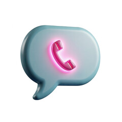 Depicting a three-dimensional rendered phone icon, positioned inside a speech bubble graphic, that illustrates communication and connectivity against a dark backdrop, showcasing a glossy aesthetic...