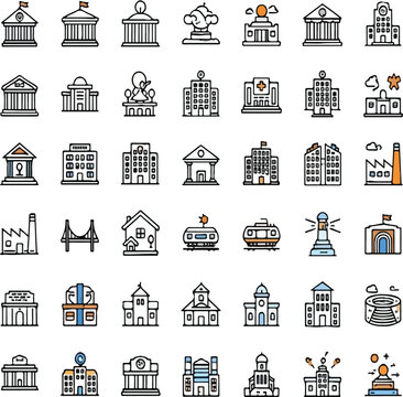 Building Line Icons Set &ndash; Architecture, Landmarks, Government, Real Estate, Infrastructure & Construction Vector Pack