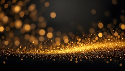 Elegant Gold Glitter Bokeh Background with Dark Banner Template and Copy Space for Luxury Designs