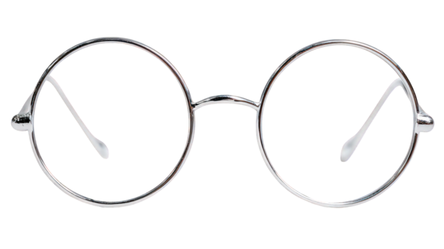 Round Metal Frame Eyeglasses on Transparent Background