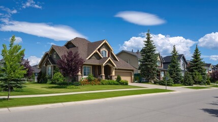 Suburban Home Exterior On Sunny Day