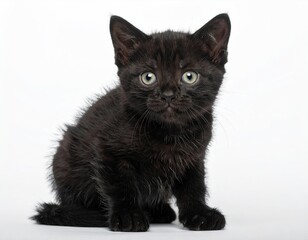 Cute Small Black Kitten Covered in White Specks on Bright Background