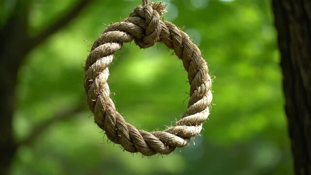 noose hanging from a tree branch in forest