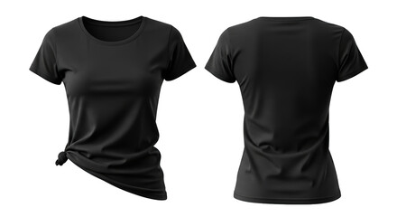 Black Womens TShirt Front and Back Mockup featuring t-shirt, tee, shirt, top, apparel creative template for