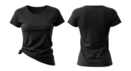 Black Womens TShirt Front and Back Mockup featuring t-shirt, tee, shirt, top, apparel creative template for