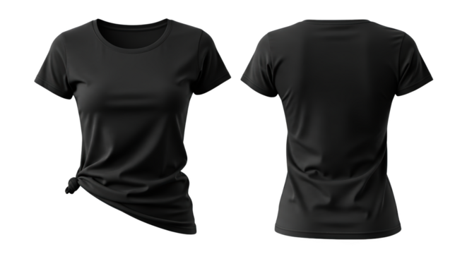 Black Womens TShirt Front and Back Mockup featuring t-shirt, tee, shirt, top, apparel creative template for
