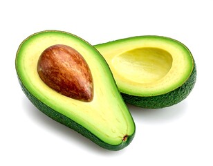 Two halves of an avocado, vibrant green skin