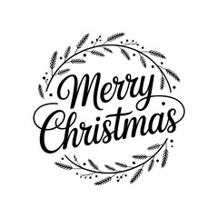 Illustration of elegant merry christmas lettering inside a delicate wreath