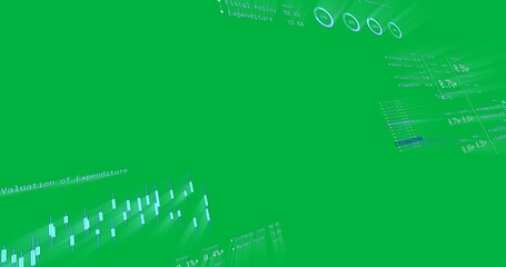 Animation of graphs, statistics and financial data processing over transparent background - Powered by Adobe