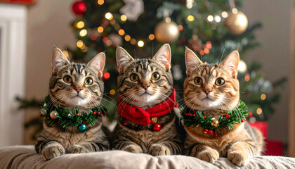 cat with christmas tree