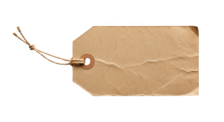 Crumpled brown kraft paper tag isolated on white background featuring tag, label, price, gift, ticket minimalist