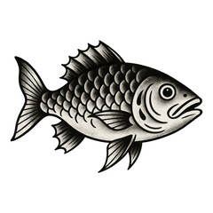 Fototapeta premium PNG Vintage fish tattoo illustration.