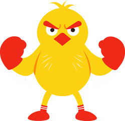 Cartoon chick wearing boxing gloves with an angry expression ready to fight